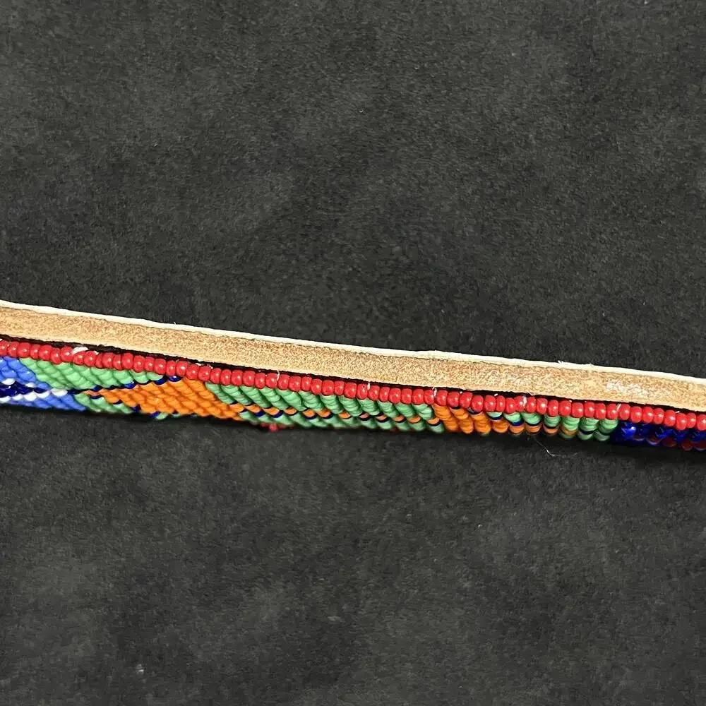 Vintage Hand Beaded Leather Western Belt 38 Smather Navajo Native Pattern Buckle